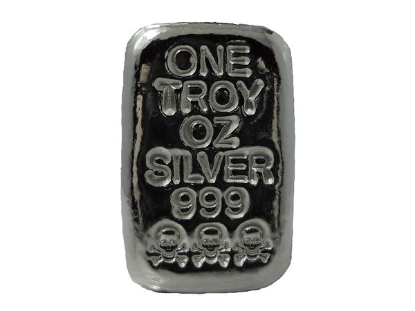 1 troy oz .999 fine silver bullion hand poured Skull and