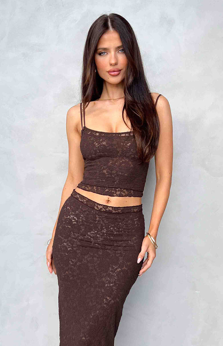 Willow Brown Lace Tank Top | Beginning Boutique US