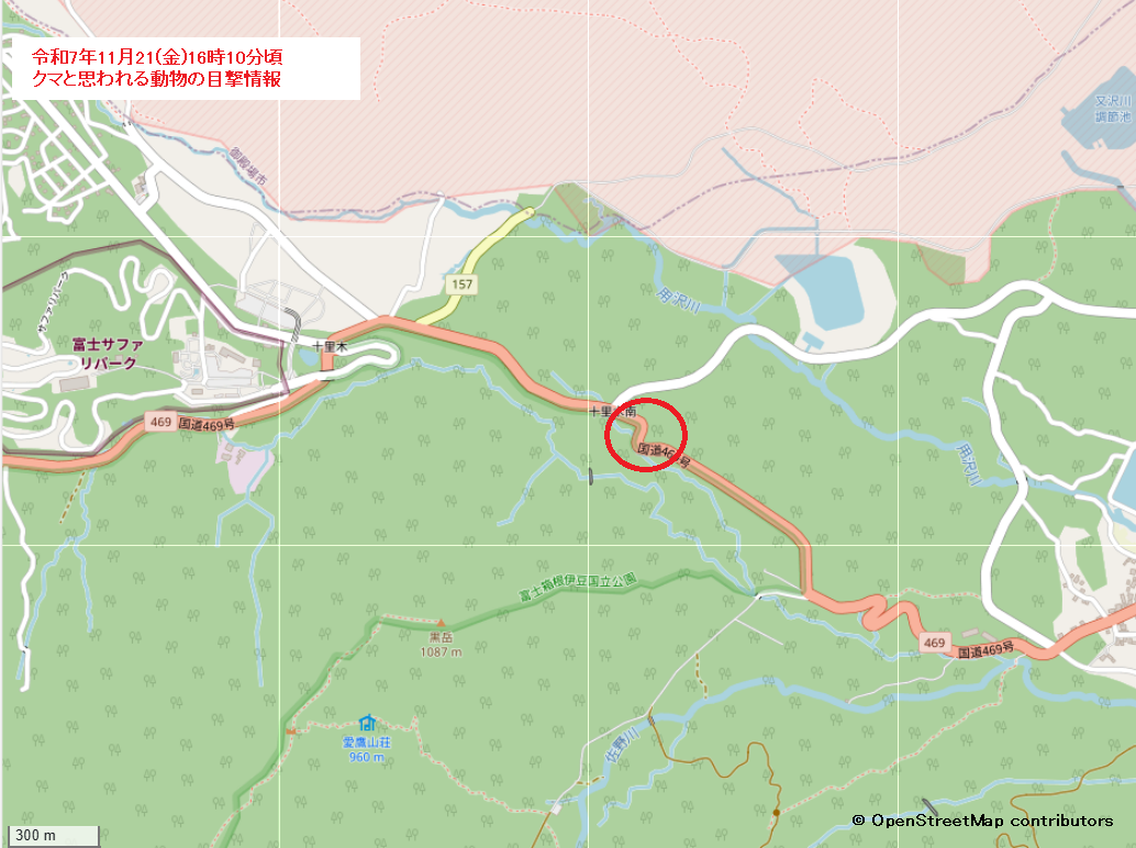 クマおよびクマと思われる動物の目撃情報（令和7年度）／裾野市