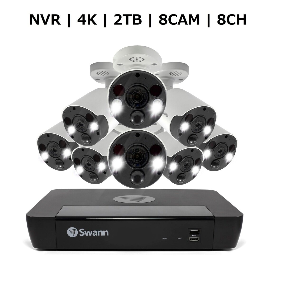 Swann（スワン）8CH 4K NVRシステム 2TB 4K 顔認識 バレット カメラ 8