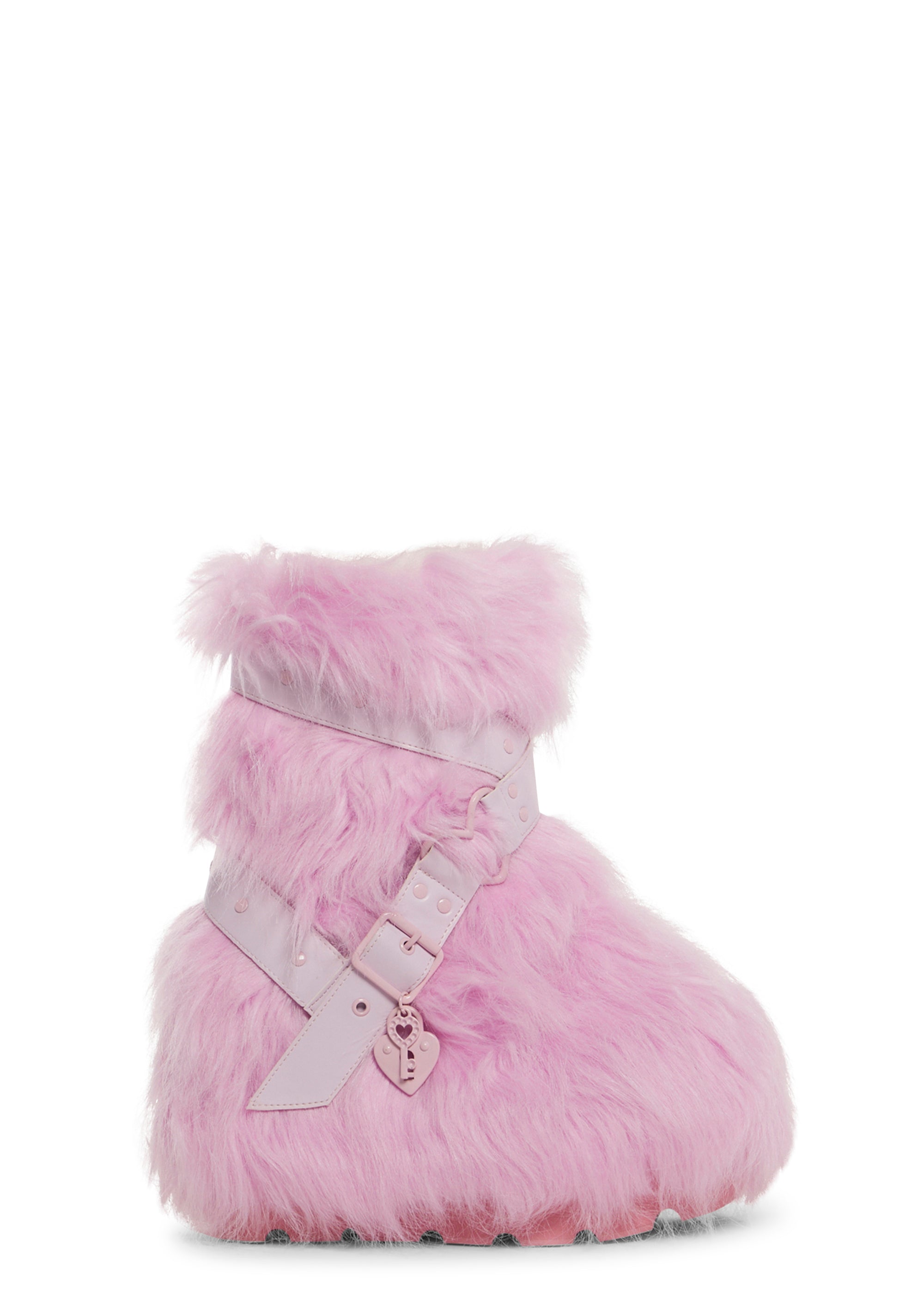 Sugar Thrillz Faux Fuzzy Fur Kawaii Heart Lock And Key Pull-On
