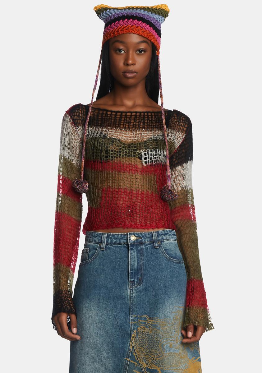 Jaded London Backless Striped Open Knit Sweater - Multi – Dolls Kill