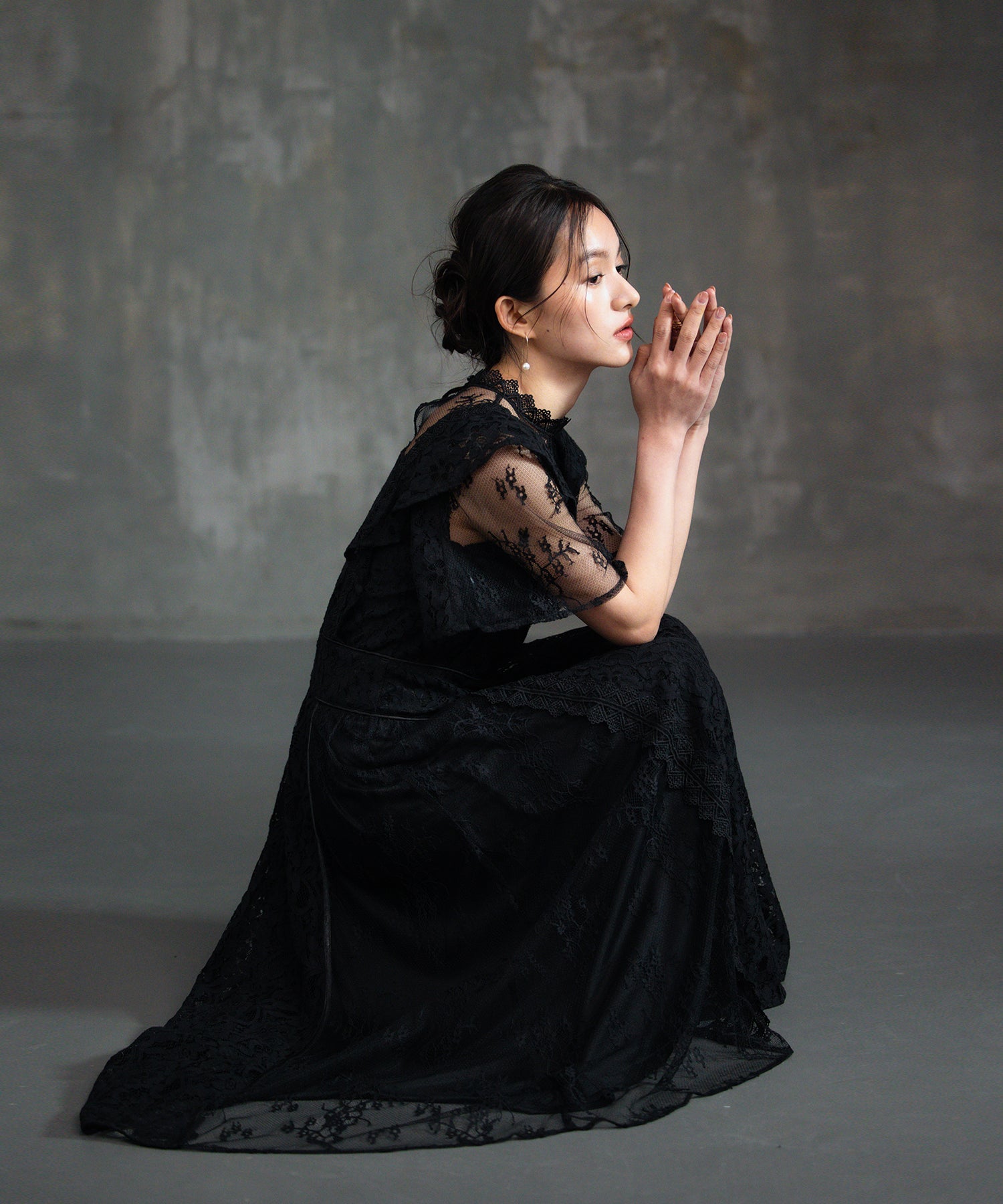 レースワンピース ロングフレアワンピース 総レースdsm0139 ブラック