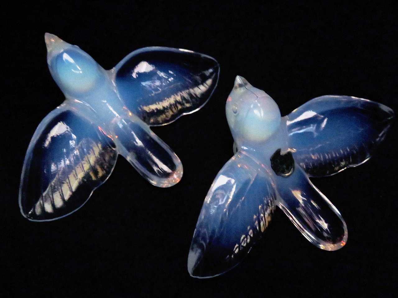 セーヴル オパールセントガラスの鳥のオブジェ - 薔薇と天使のアンティーク