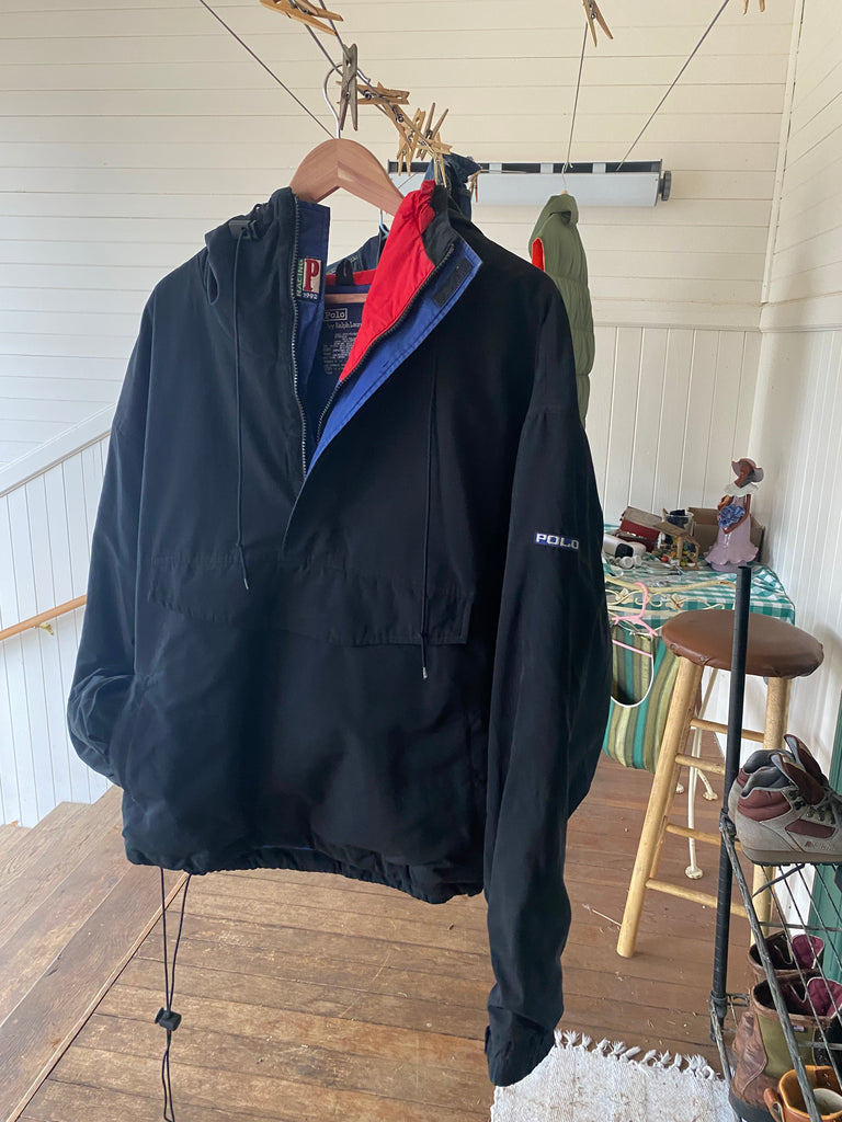 Vintage Polo Ralph Lauren Racing 1992 Skiing Anorak Jacket Black