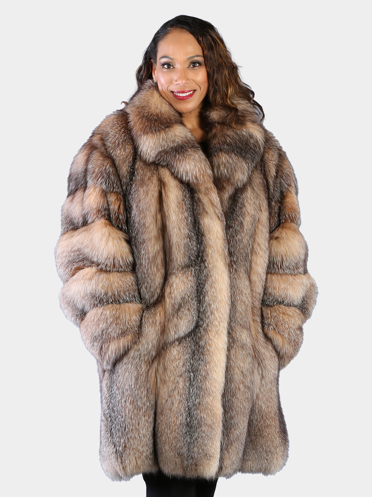 Woman's Natural Crystal Fox Fur 7/8 Coat