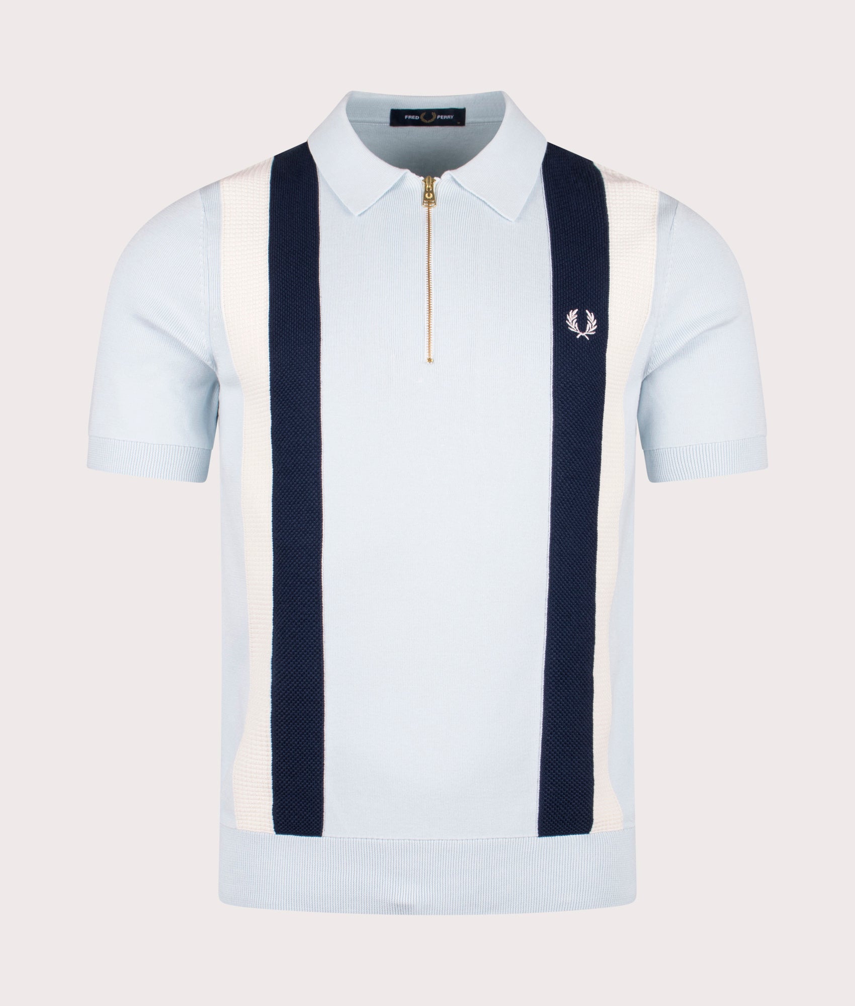 Textured Zip Neck Knitted Polo Shirt in Light Ice | Fred Perry | EQVVS