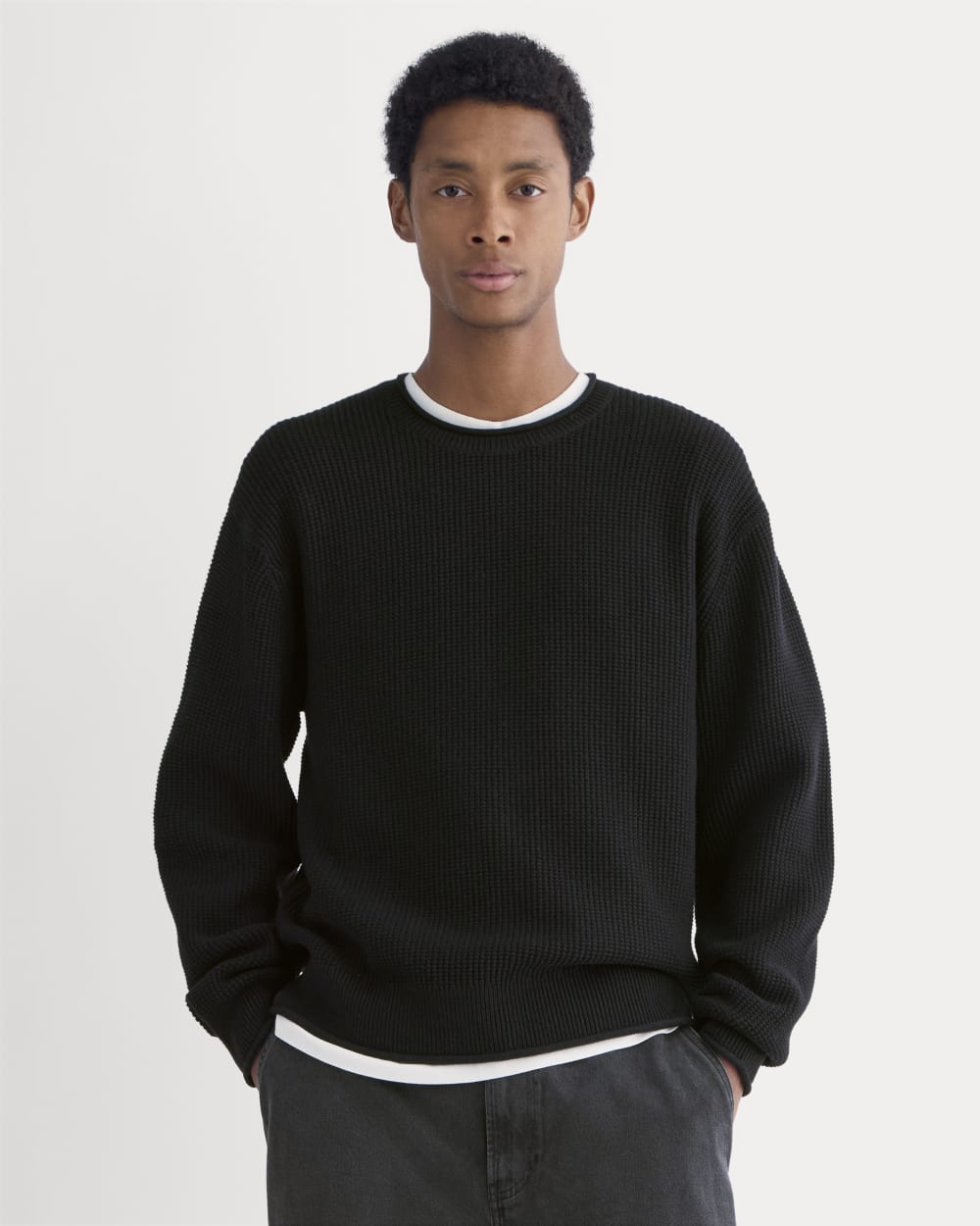 Waffle Rollneck Crew in Everyday Cotton | Black – Everlane