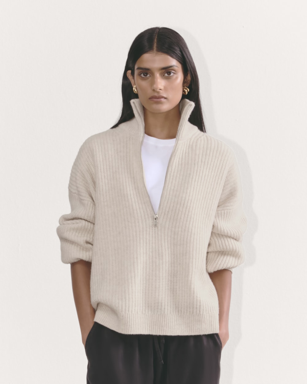 The Half-Zip Sweater in Luxe Merino | Heathered Oat – Everlane