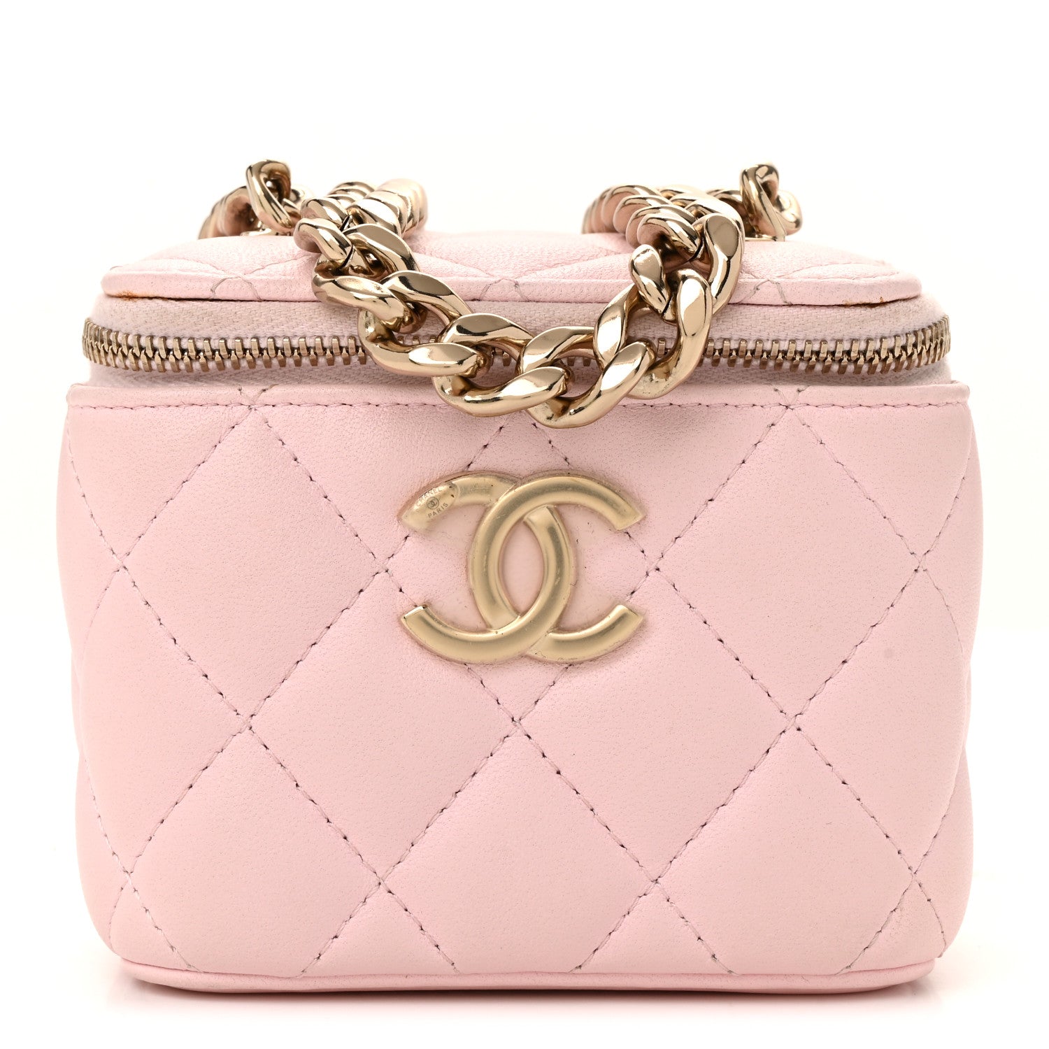 Chanel Lambskin Quilted Enamel Coco Mini Vanity Case With Chain