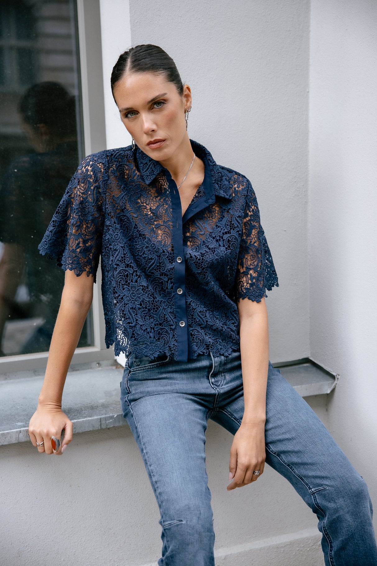 Chemise en dentelle Choko Lace, black iris | Freeman T. Porter