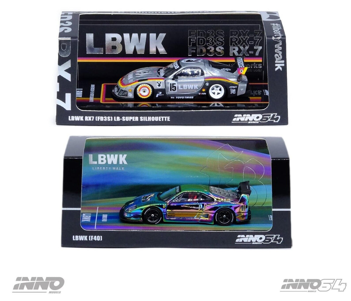 INNO64 Expo China 2024 LBWK F40 Silver Chrome + RX7 (FD3S) LB
