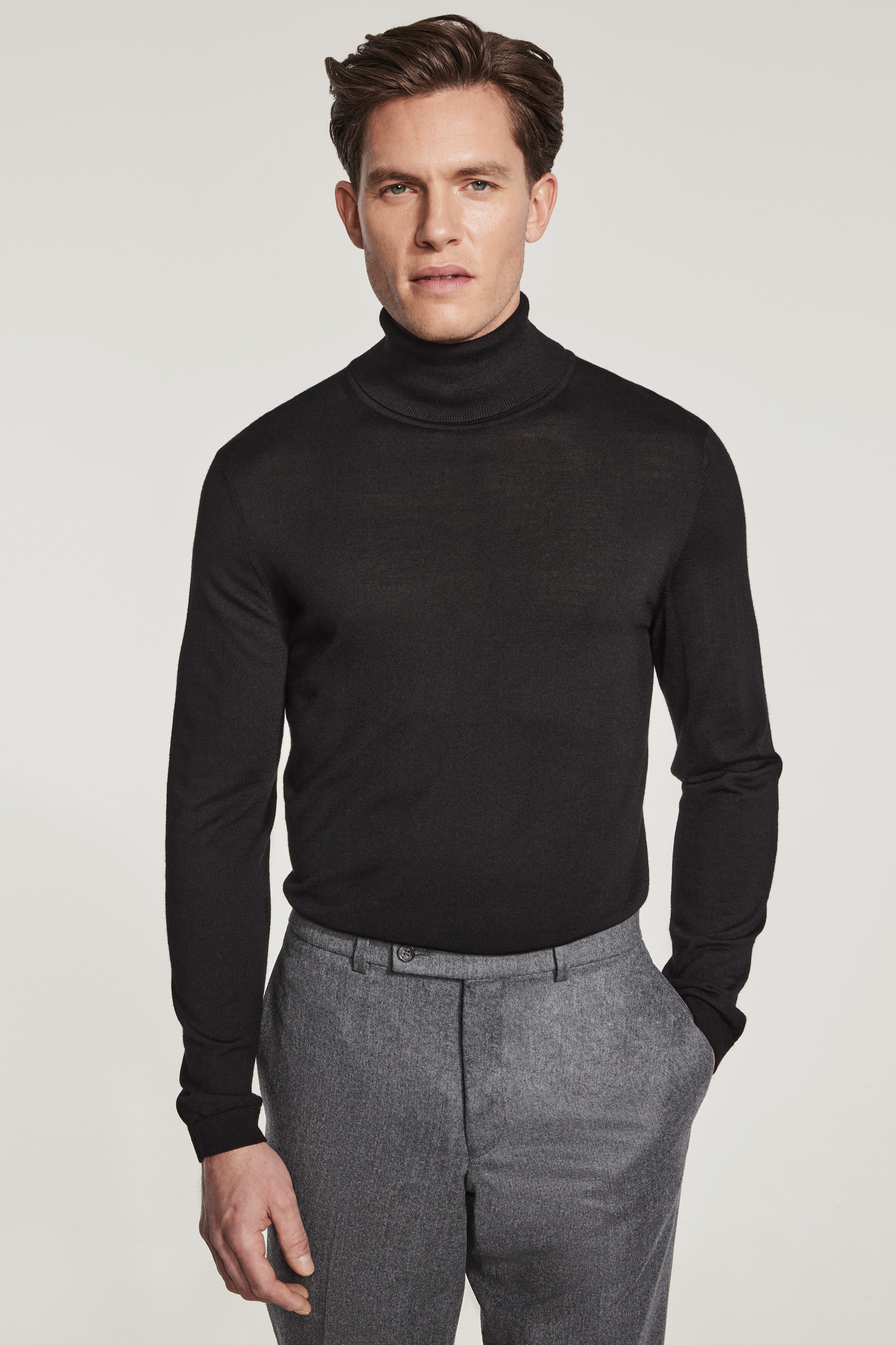 Black Roll Neck - Wool, Silk, and Cashmere | Jack Victor
