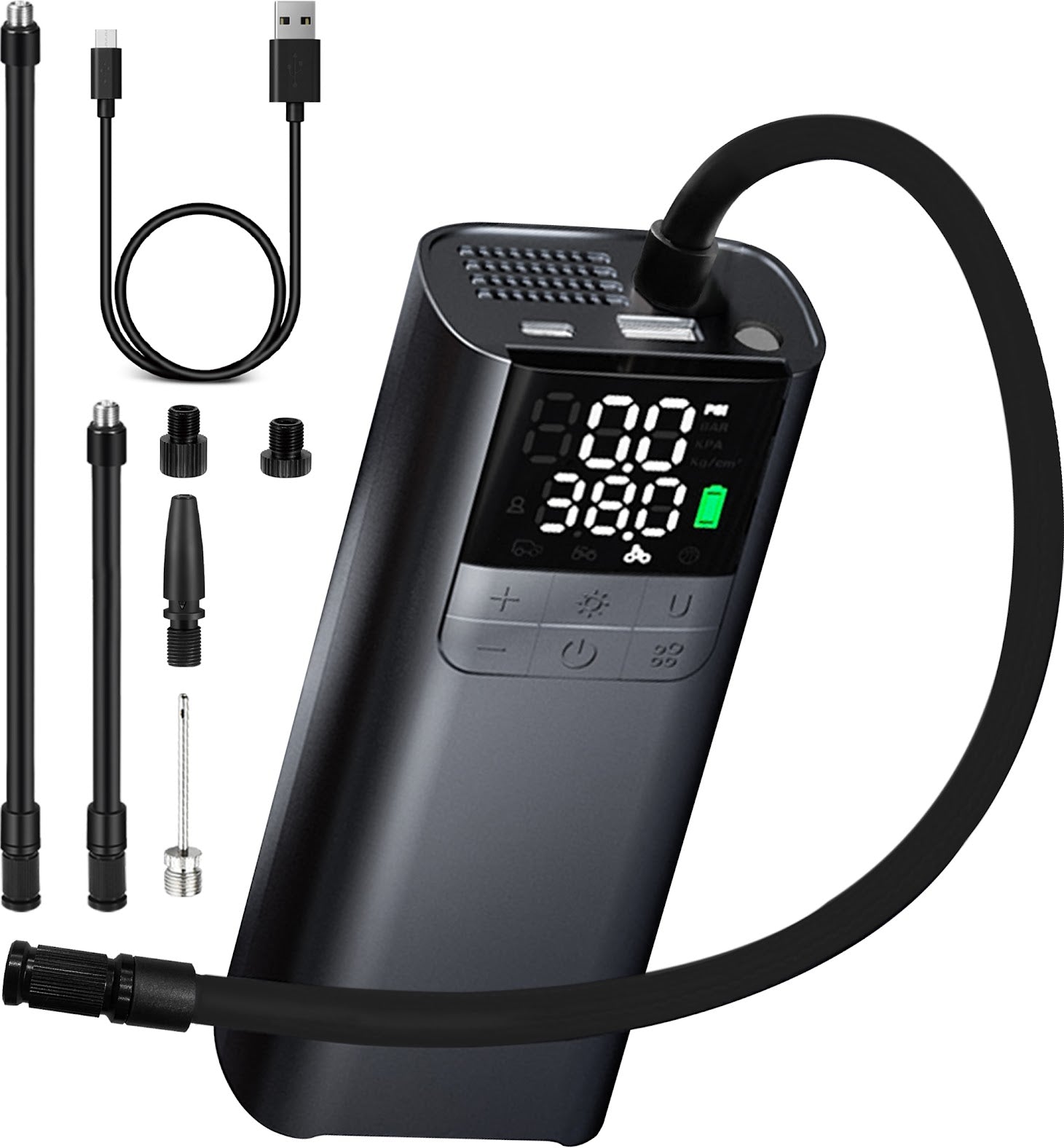 充電式電動エアーポンプ｜バイク・車・自転車対応！空気圧調整もUSB