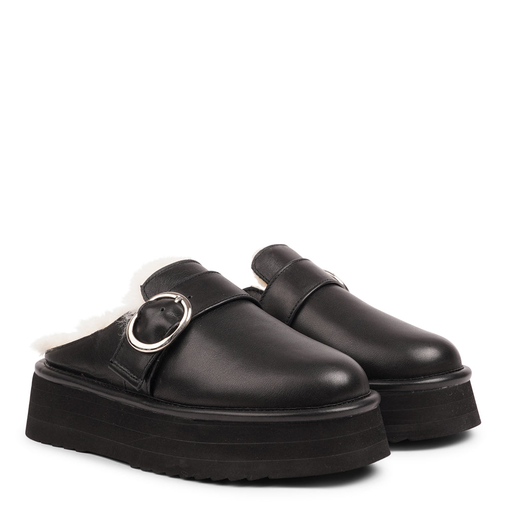Viso - Leather Mules with shearling