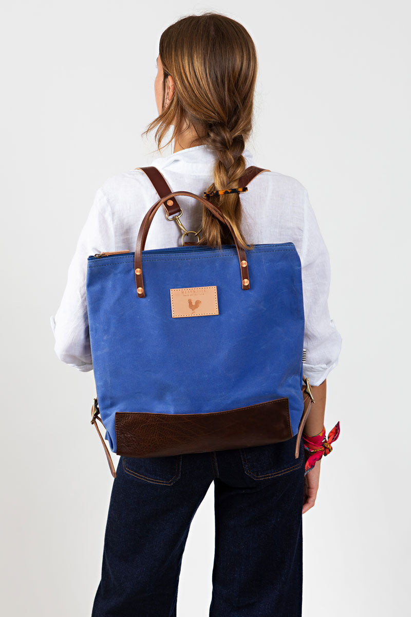 Royal Blue Wax Canvas Backpack with English Bridle Leather - Meanwhile