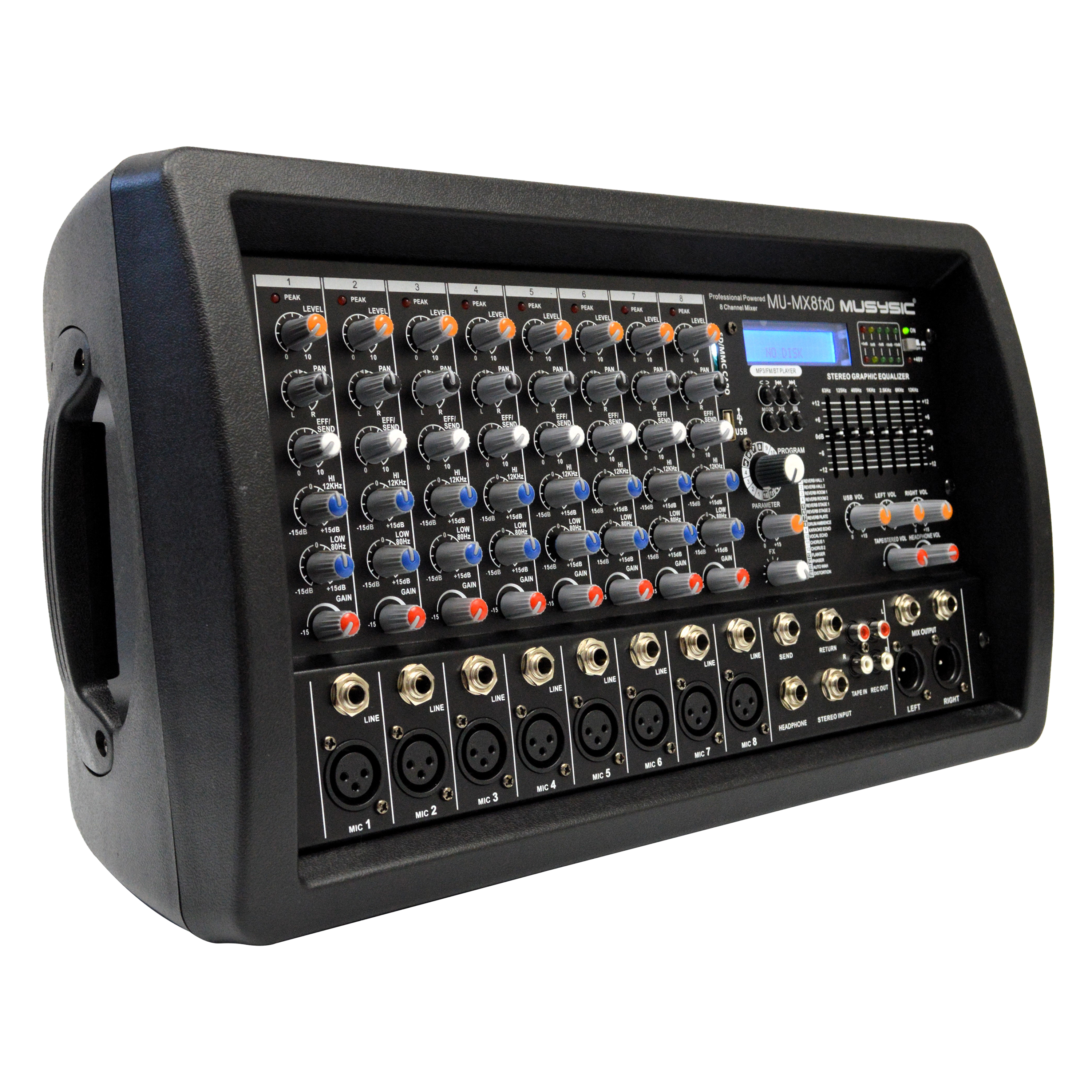 MUSYSIC MU‑MX8fxD 8‑Channel Powered Mixer with DSP Effects & EQ