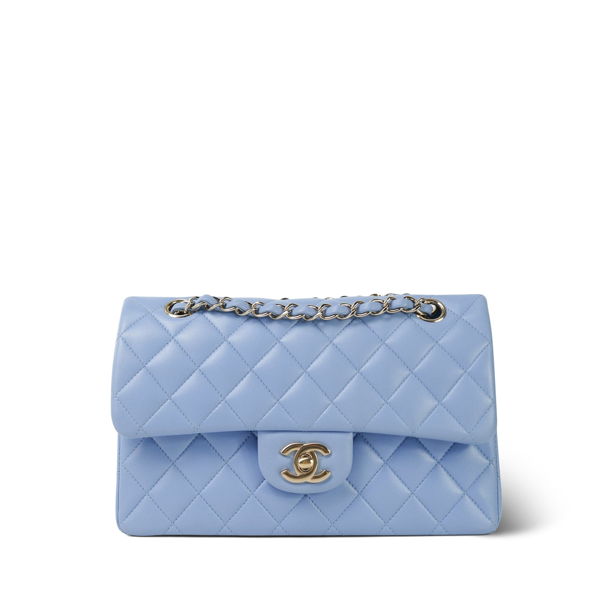 21C Sky Blue Lambskin Quilted Classic Flap Small Light Gold