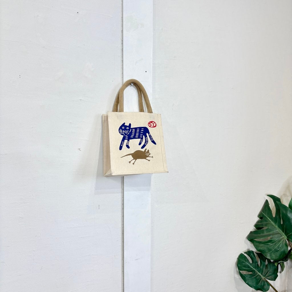 柚木沙弥郎 型染め バッグ 小 猫とねずみ かばん 未使用 トートバッグ