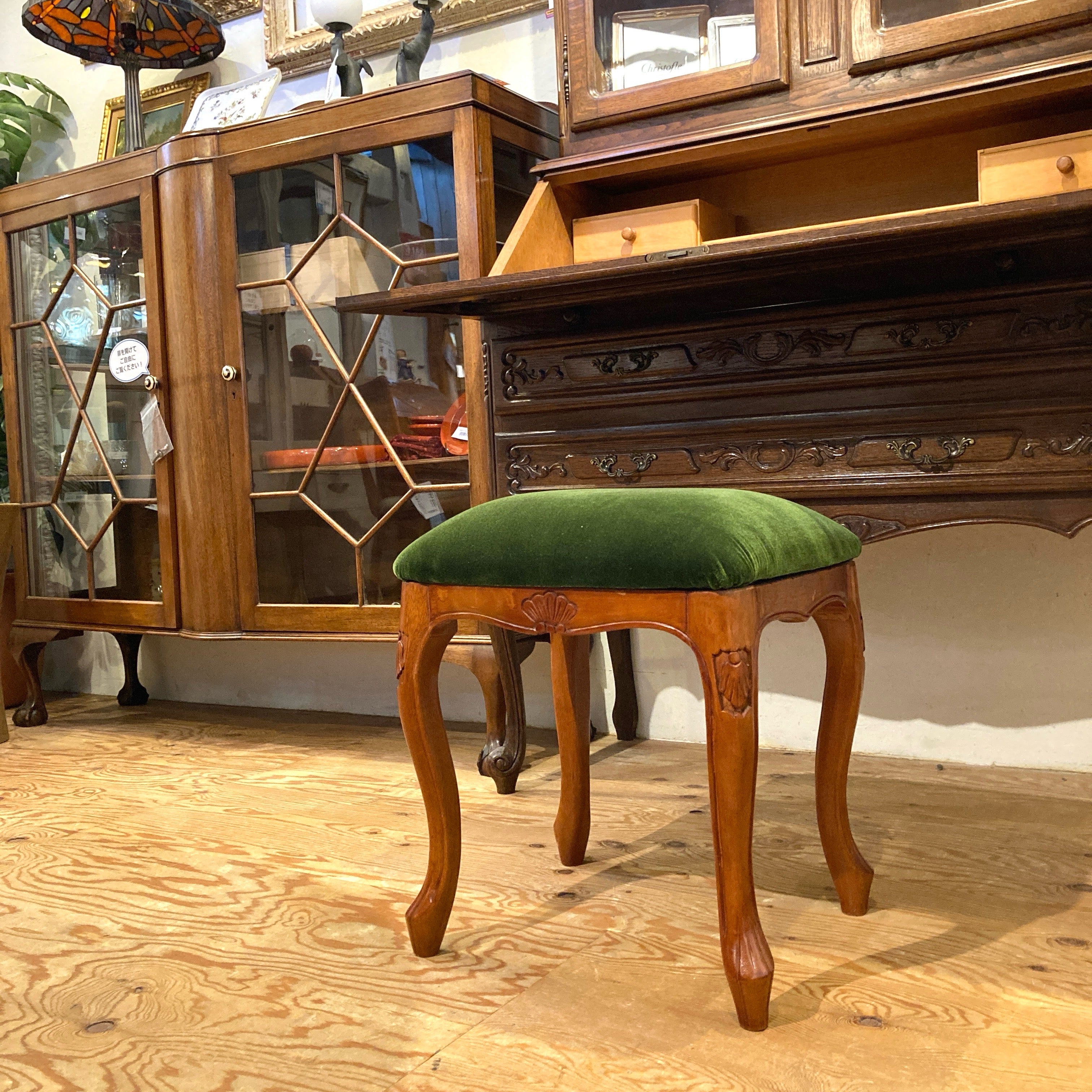 スツール 猫脚 ピアノ椅子 グリーン ヴィンテージ 中古 椅子 チェア