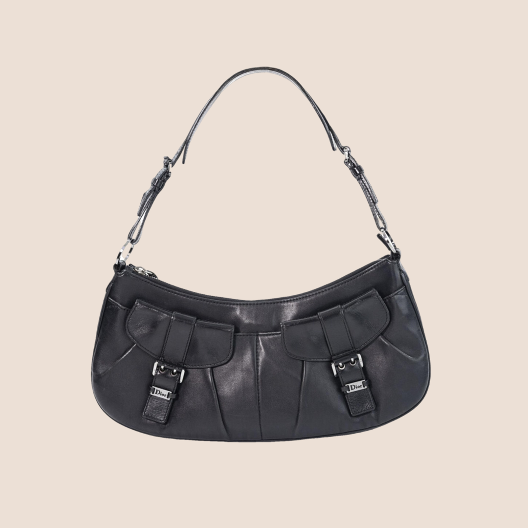 CHRISTIAN DIOR BLACK LEATHER CROISSANT SHOULDER BAG – RDB
