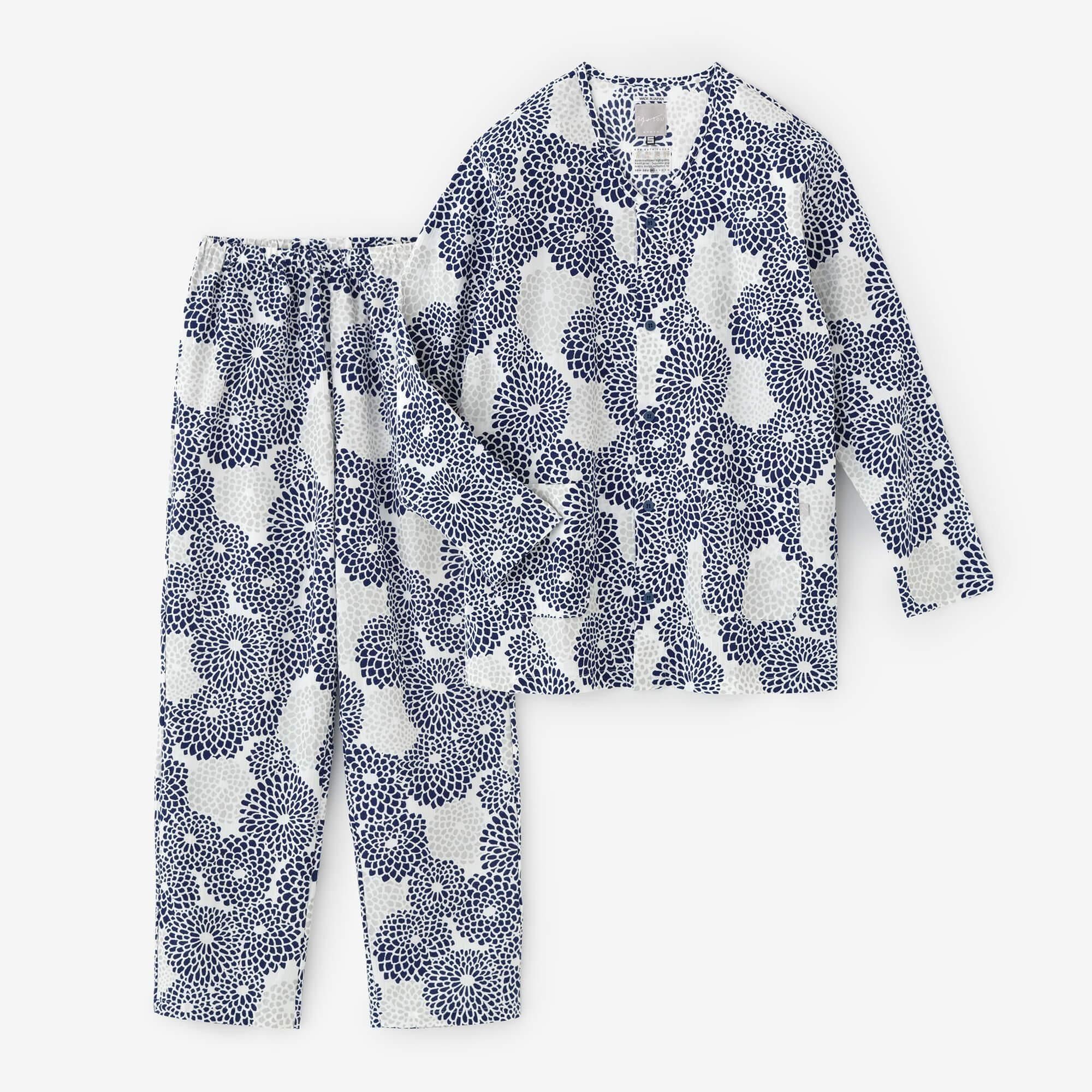 高島縮20/20 Vネック テキスタイルパジャマ／菊づくし 清風2（せいふう）