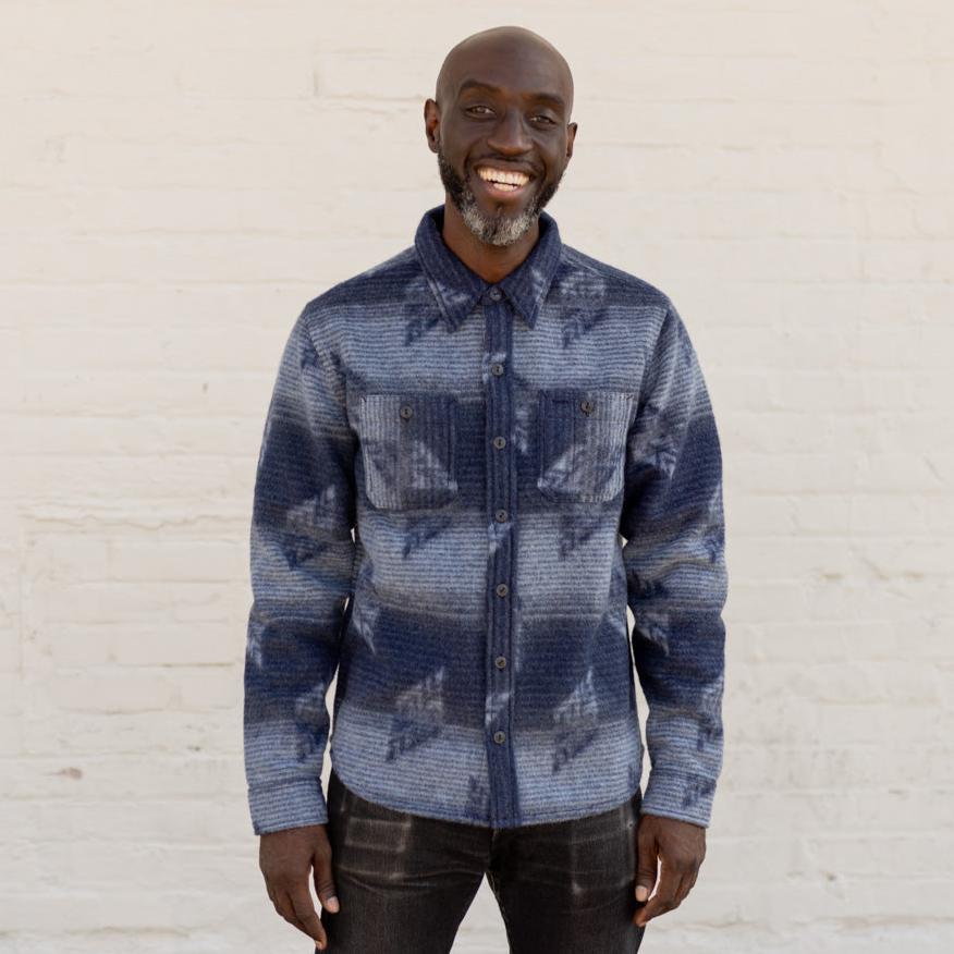 RRL Double-Knit Jacquard Overshirt Navy/ Multi FINAL SALE