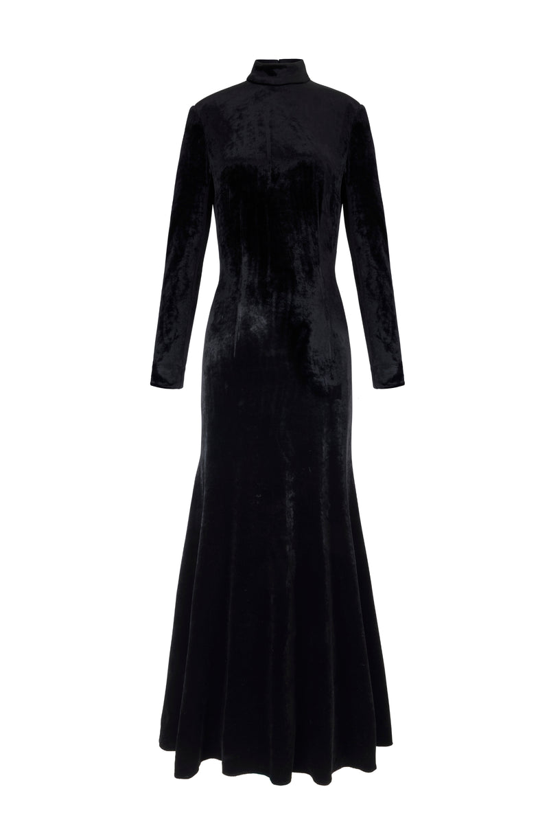 Hemera Gown Black Velvet Jersey | Suzannah London
