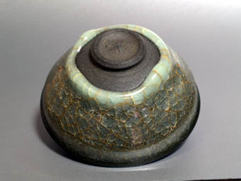 浦口雅行 青瓷黒燿砕 茶盌 茶碗 天満屋個展作品 浦口雅行