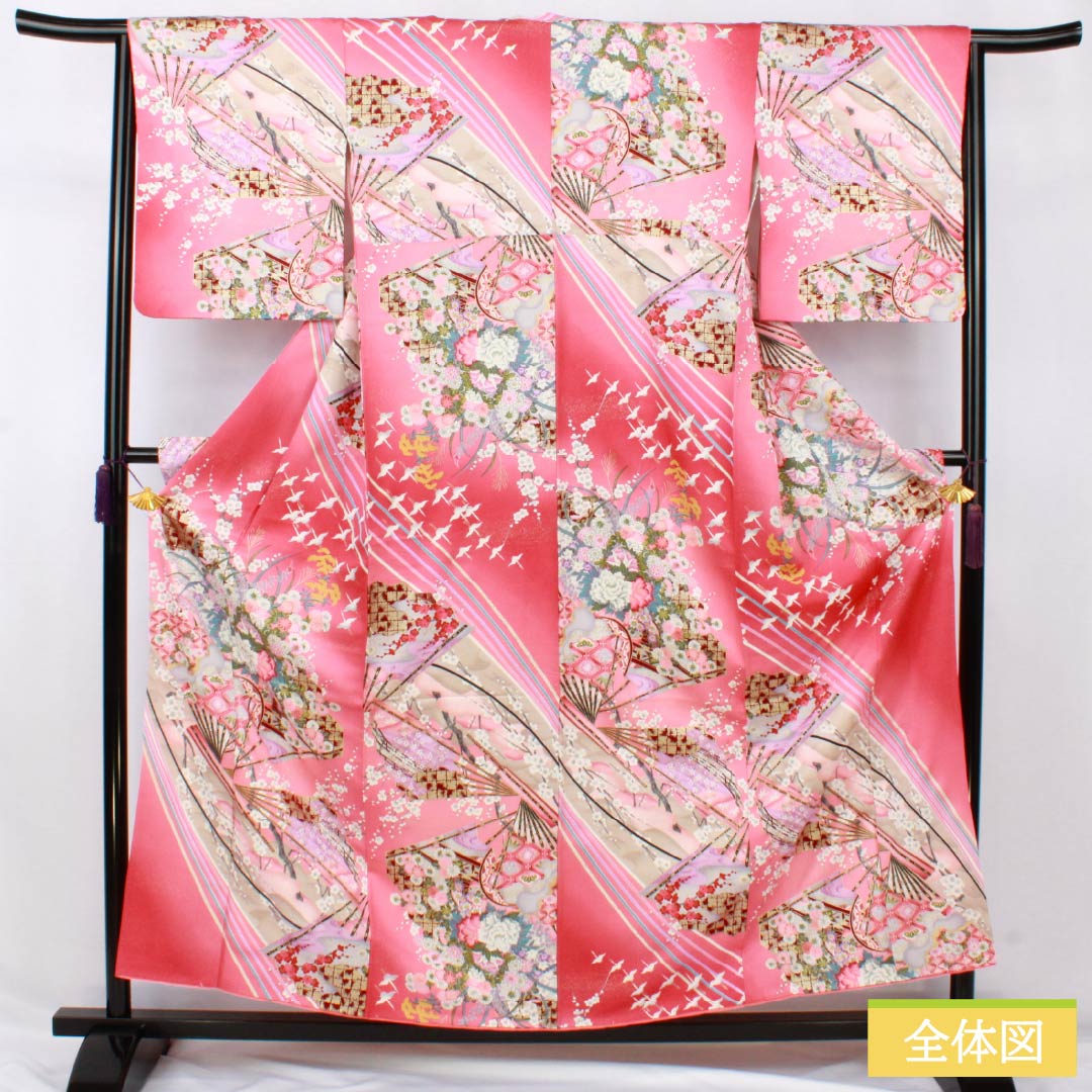 リサイクル着物】訪問着 正絹 Sランク 袷 身丈155.5cm 裄丈63cm 紅梅色