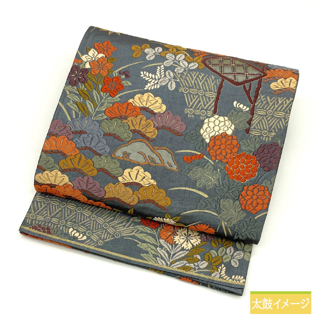 リサイクル着物】袋帯 正絹 Aランク 鉛色（なまりいろ） 西陣織 唐織