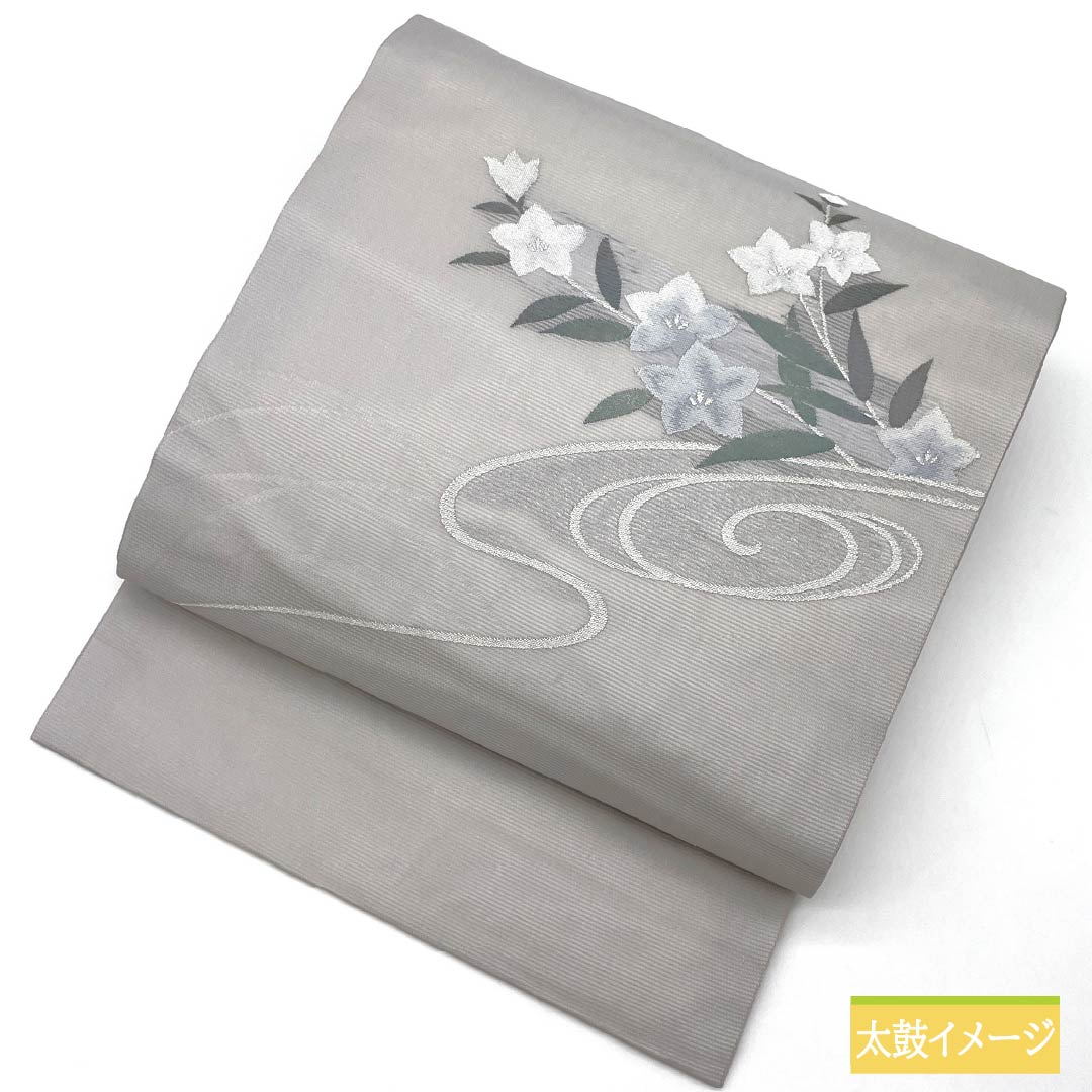 リサイクル着物】名古屋帯 正絹 銀灰色色（ぎんかいしょくいろ） 夏帯