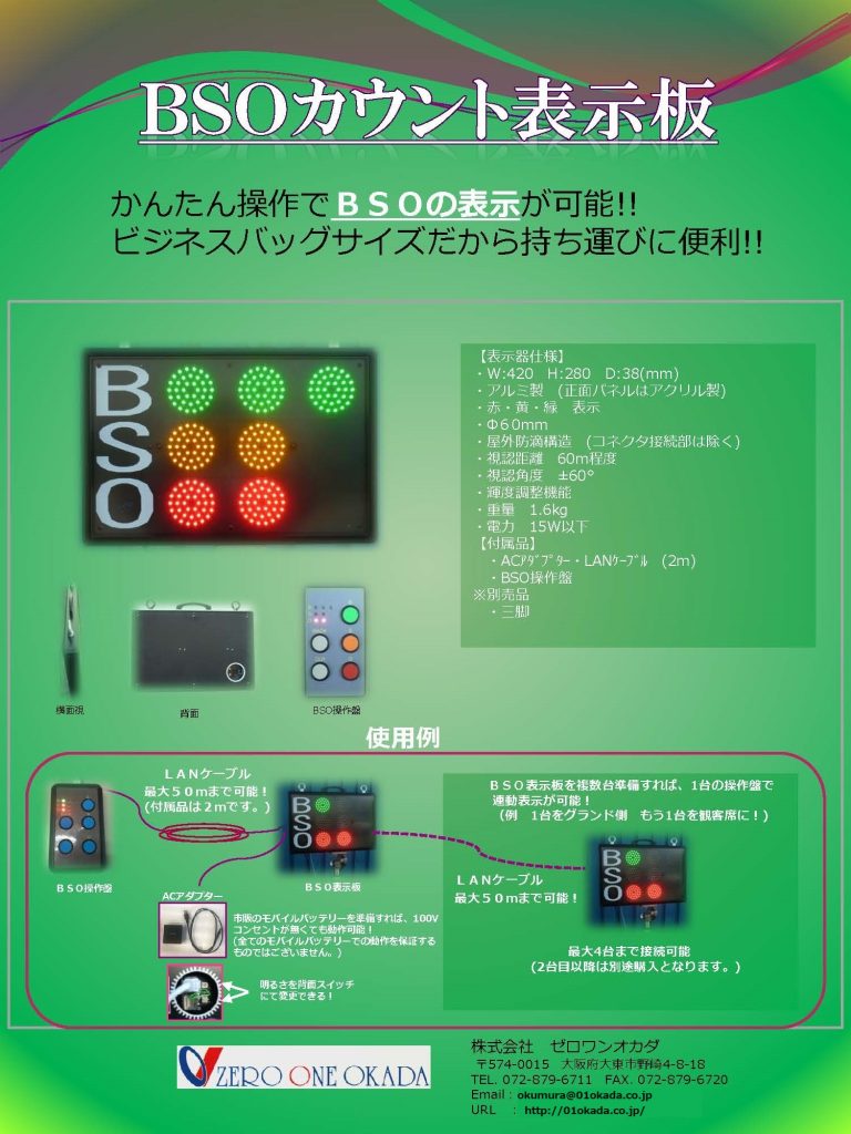 BSOカウント表示板｜株式会社ゼロワンオカダ│野球場スコアボード、LED