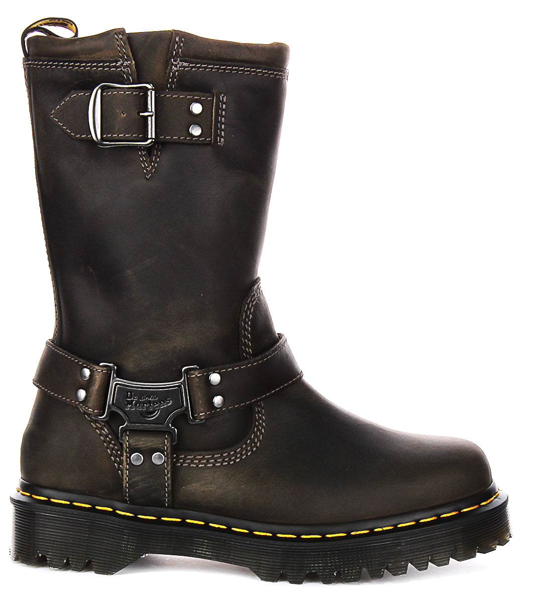 Dr Martens Anistone Hi In Grey For Women | Tall Pull On Biker Boot