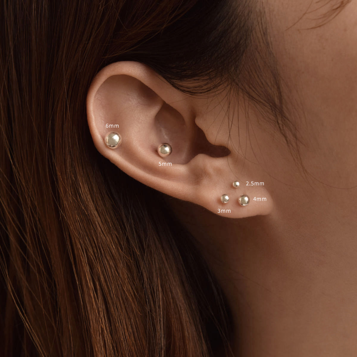 925 Silver]シルバーボールピアス (3Color 11Size) 超ミニ サイズ