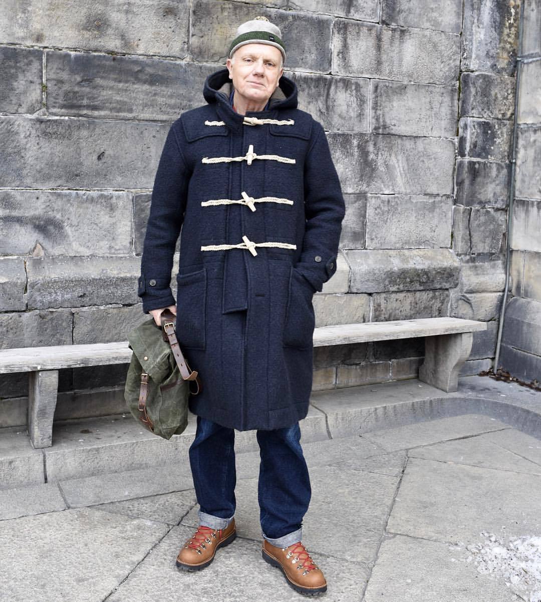 A cold day. Then the heavy duffle coat by Nigel Cabourn works fine