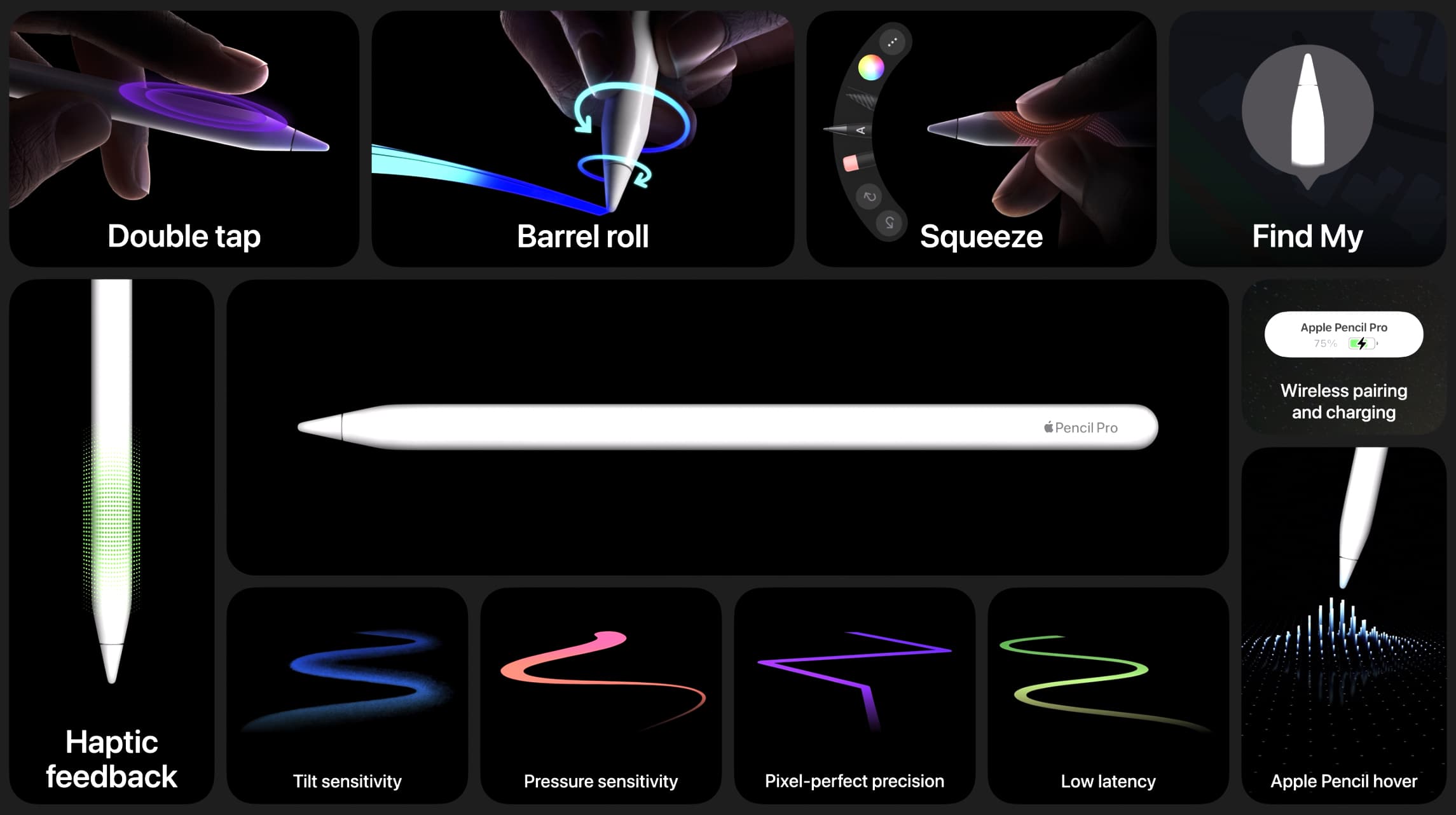 Apple Pencil Pro launches, with squeeze gesture, roll, FindMy
