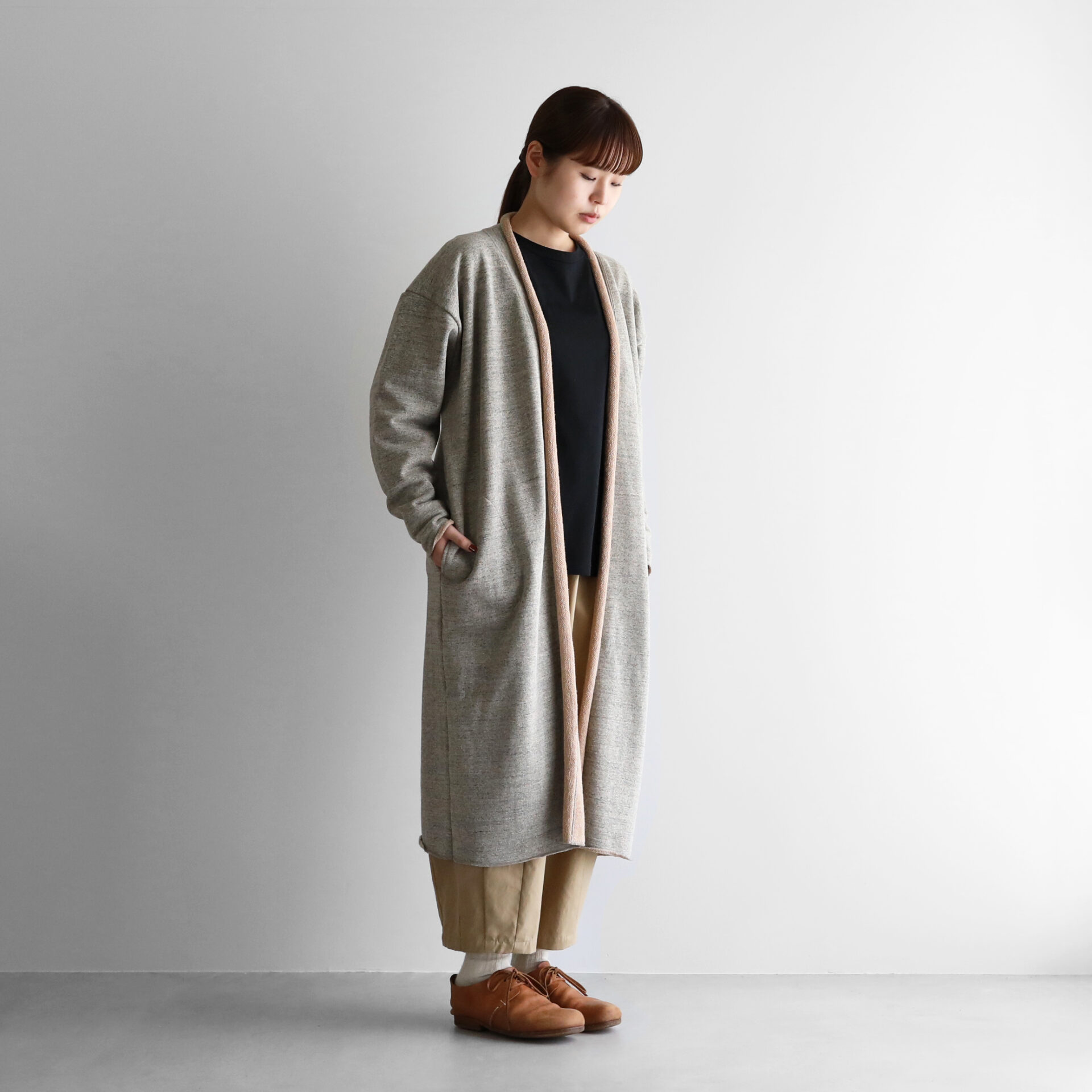 HUIS×yohaku吊り編み&茶綿スウェットロングカーディガン【ユニセックス