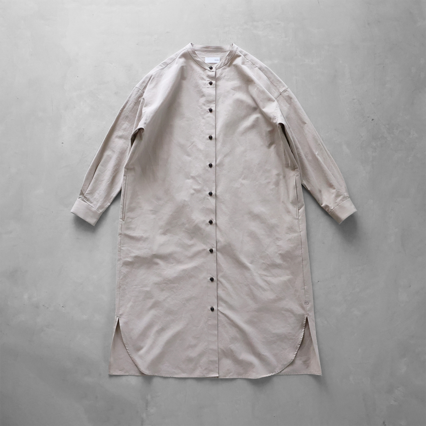 ギザコットンヘンプバンドカラーシャツロングワンピース U218を