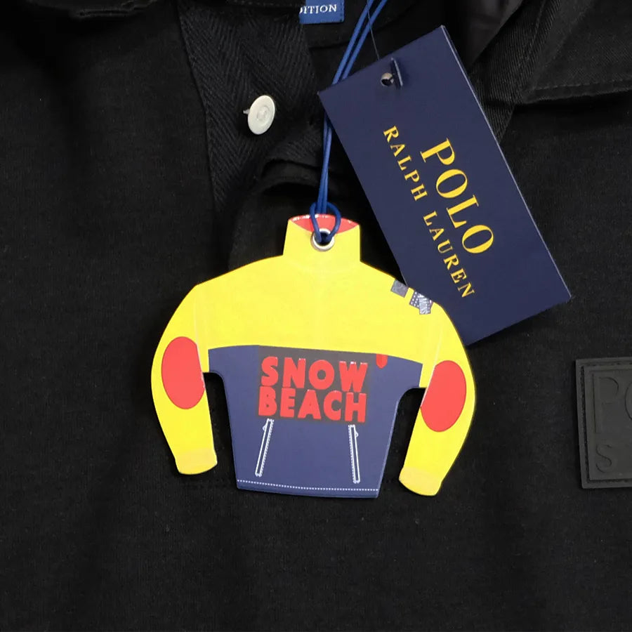 POLO RALPH LAUREN SNOW BEACH HOODED RUGBY SHIRT BLACK WHITE L