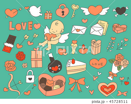 手描きバレンタインモチーフ詰め合わせのイラスト素材 [45728511] - PIXTA