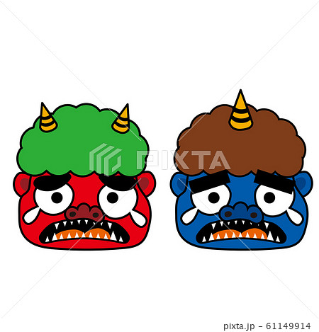 泣いた赤鬼と青鬼の顔のイラスト｜節分・立春のイメージの素材の