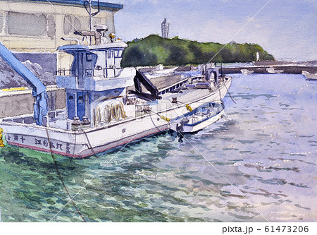 江の島 片瀬漁港 水彩のイラスト素材 [61473206] - PIXTA