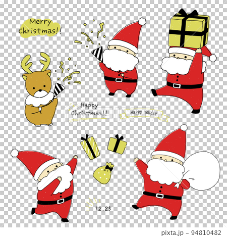 かわいい手描きのクリスマスサンタクロースのポーズイラストアイコン