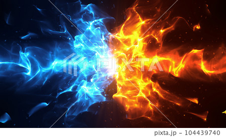 炎エフェクト素材｜青と赤の激突フレイム背景CGのイラスト素材