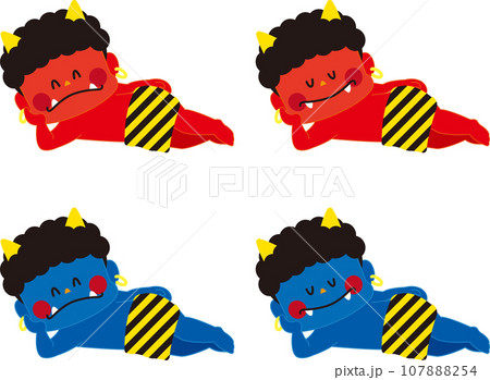 寝そべる赤鬼と青鬼セットのイラスト素材 [107888254] - PIXTA