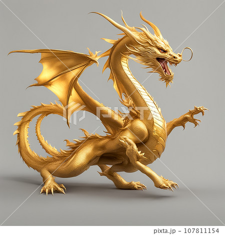 羽を広げて威嚇する黄金のドラゴンのイラスト素材 [107811154] - PIXTA