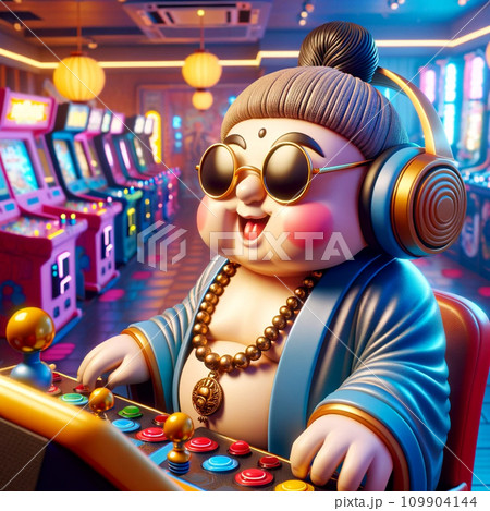 ゲームセンターで遊ぶ大仏くんのイラスト素材 [109904144] - PIXTA