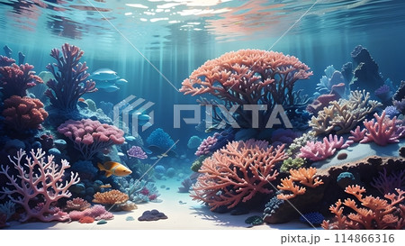 綺麗な珊瑚礁が広がる海中のイラストのイラスト素材 [114866316] - PIXTA