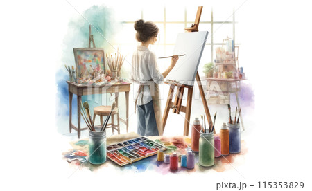 絵を描く女の子の水彩画のイラスト素材 [115353829] - PIXTA